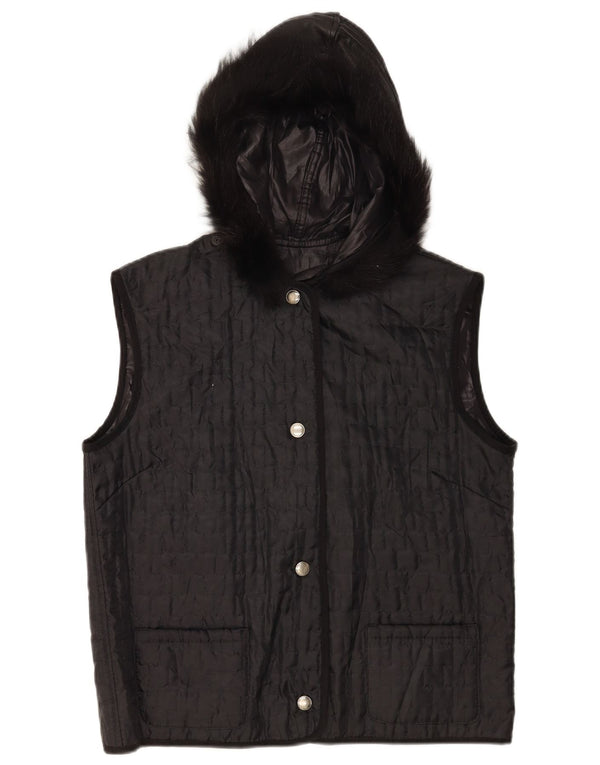 Vintage Damen Steppweste mit Kapuze UK 16 Large Schwarz
