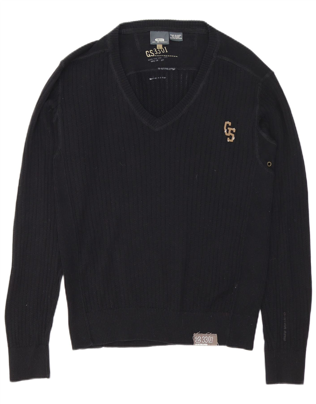 G-Star Herren 3301 Pullover mit V-Ausschnitt, groß, schwarze Baumwolle