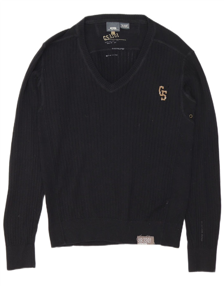 G-Star Herren 3301 Pullover mit V-Ausschnitt, groß, schwarze Baumwolle
