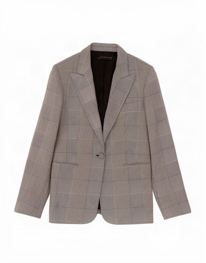 Zara Damen-Blazer mit 1 Knopf, Gr. 44, Schwarz, Polyester mit Hahnentrittmuster