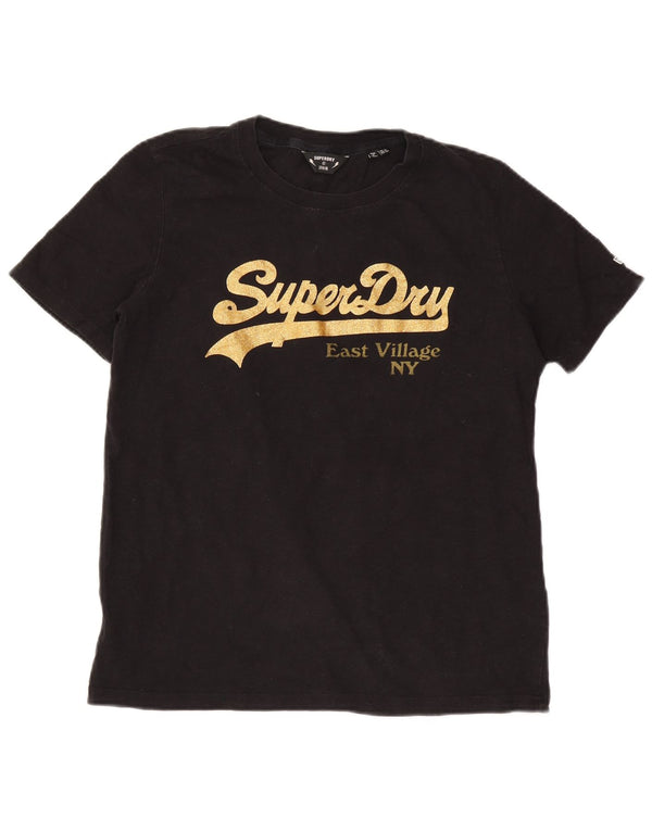 Superdry Damen Grafik-T-Shirt-Oberteil UK 12 Mittelschwarze Baumwolle