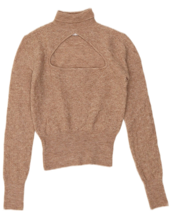 Zara Damen Crop Rollkragenpullover Pullover UK 8 Small Beige Nylon