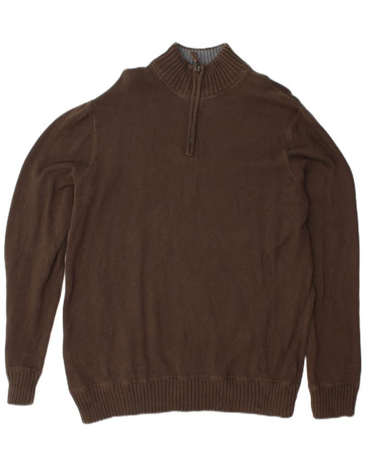 EDDIE BAUER Herren-Pullover mit Reißverschluss am Hals, große braune Baumwolle