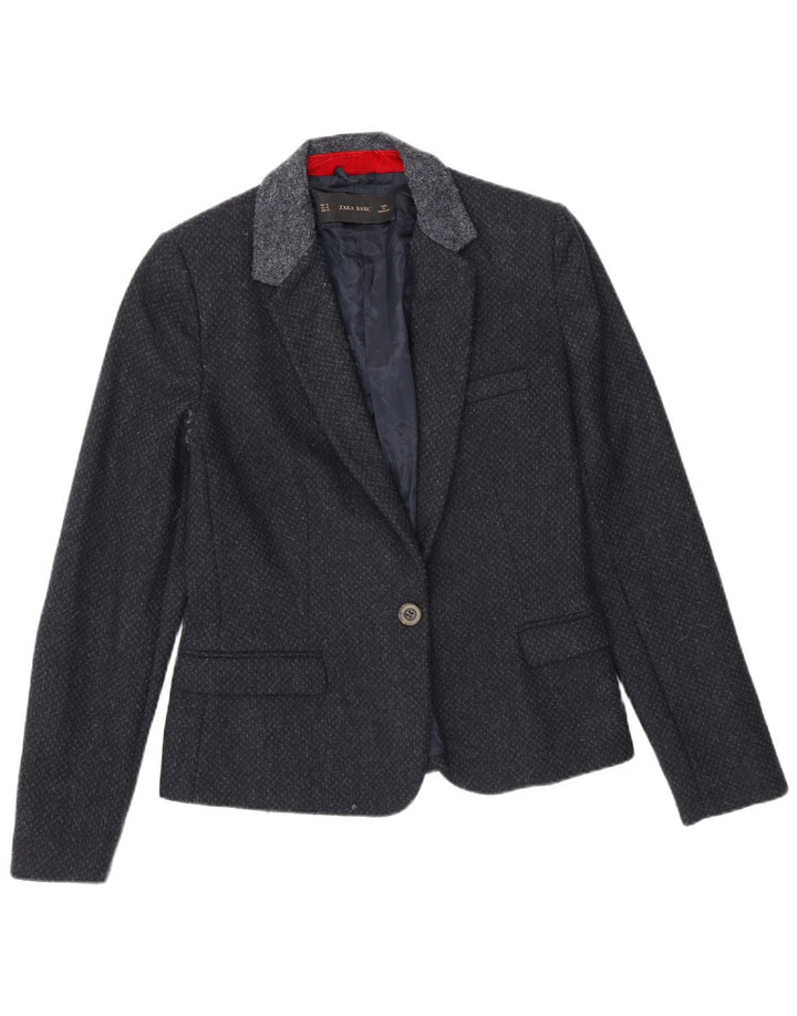 Zara Damen 1-Knopf-Blazerjacke UK 12 Mittelmarineblau