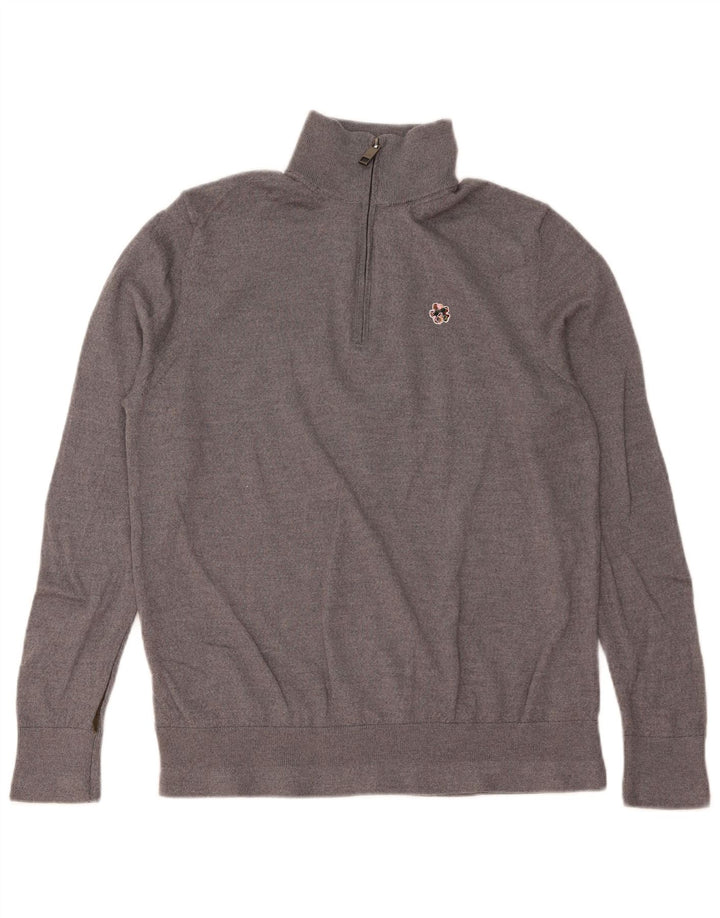 TED BAKER Herren-Pullover mit Reißverschluss am Hals, Größe 6 2XL, graue Wolle