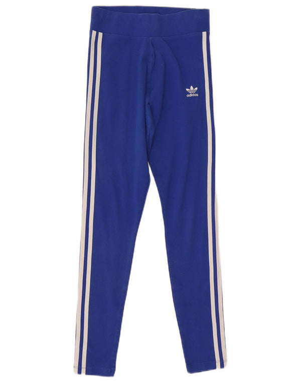 Adidas Damen Leggings UK 8 Small Blaue Baumwolle