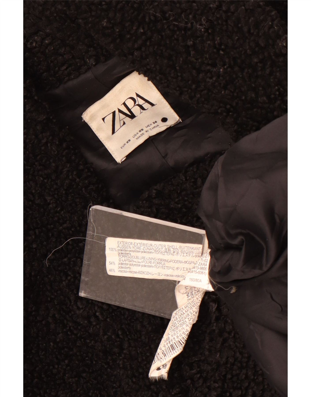 Zara Damen Fleece-Übergroßer Mantel UK 6 XS Schwarz Polyester