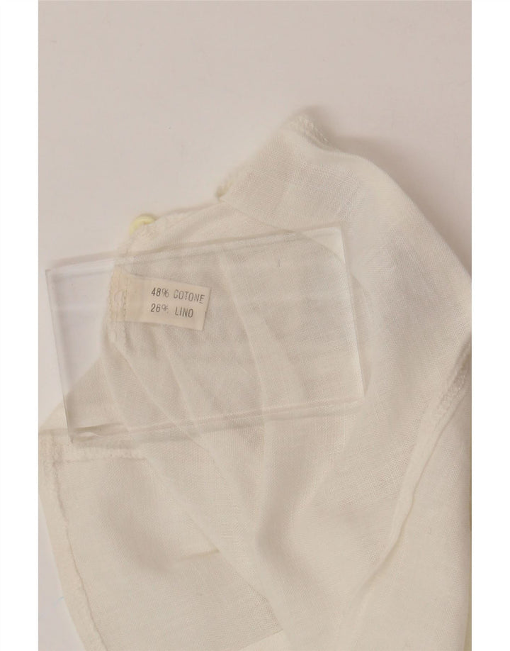 VINTAGE Damen Kurzarm-Hemdbluse UK 12 Mittelweiße Baumwolle