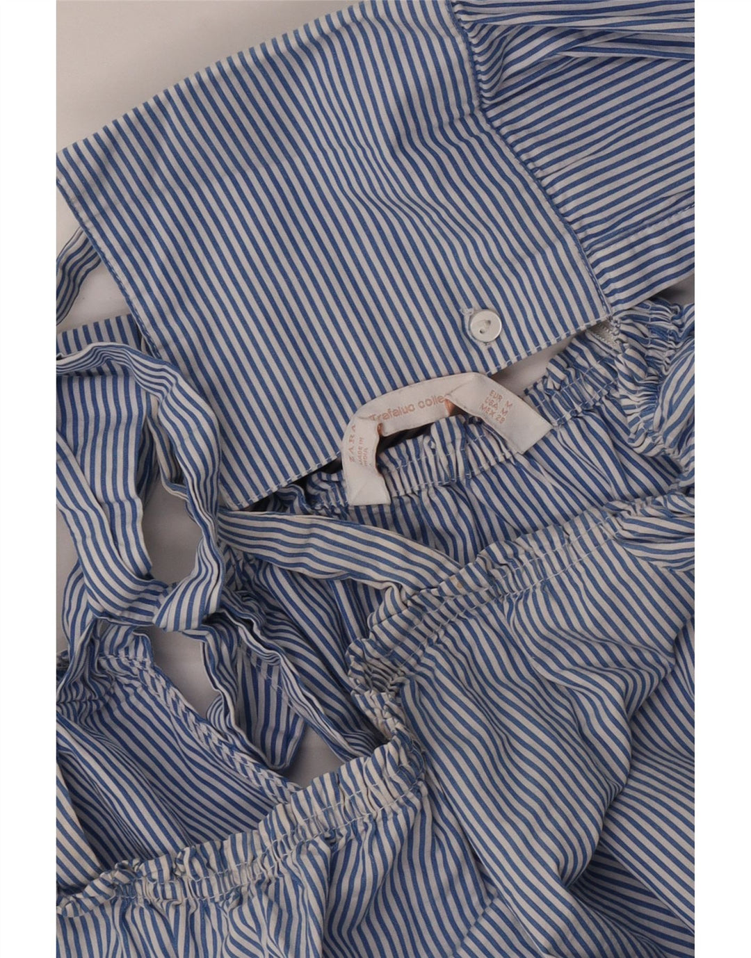 Übergroßes, schulterfreies Blusenoberteil von Zara für Damen, UK 14, Mittelblau gestreift