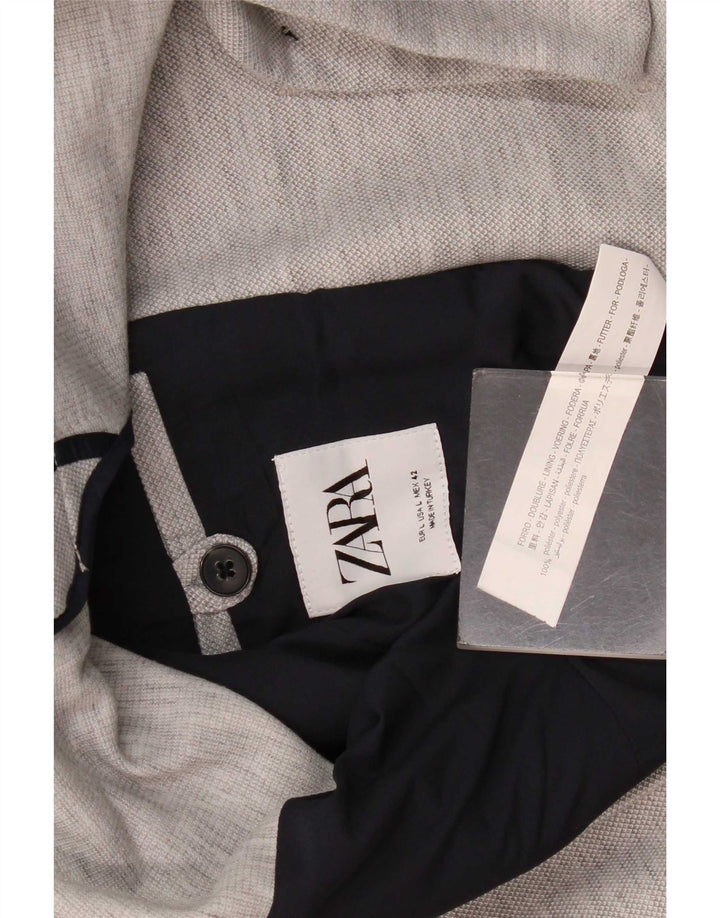 Zara Herren-Blazer mit 2 Knöpfen, Gr. 40, groß, grau geflecktes Polyester