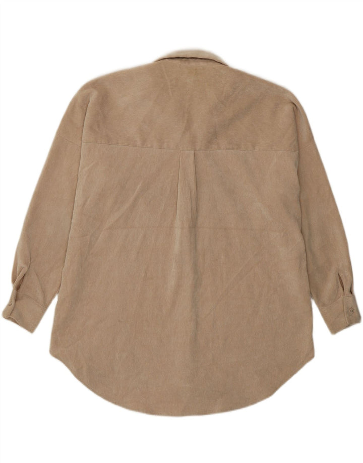 Zara Damen Übergroßes Cordhemd UK 6 XS Beige Polyester