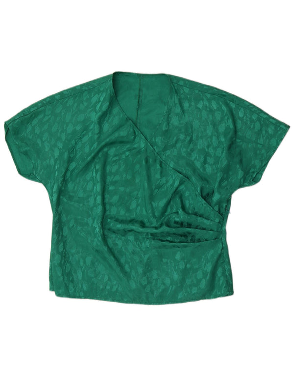 Vintage Damen Bluse Top UK 22 2XL Grün geflecktes Polyester