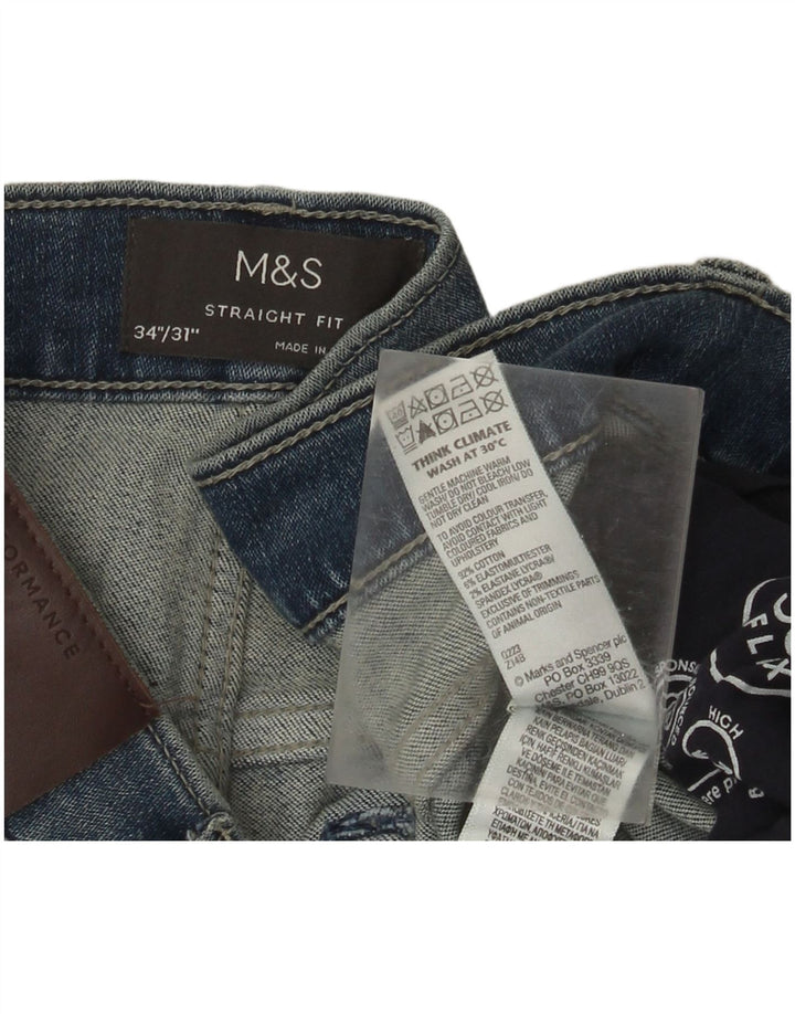Marks & Spencer Herren Straight Jeans W34 L31 Blaue Baumwolle
