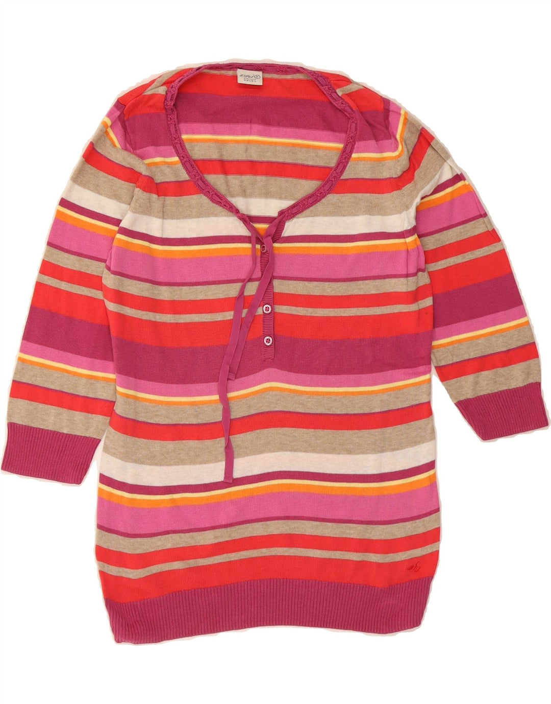 ESPRIT Womens V-Neck Jumper Sweater UK 12 Medium Multicoloured Striped Vintage Esprit and Second-Hand Esprit from Messina Hembry 