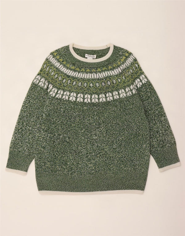 Vintage Damen Pullover mit U-Boot-Ausschnitt, UK 22 3XL, Grün, Fair-Isle-Acryl