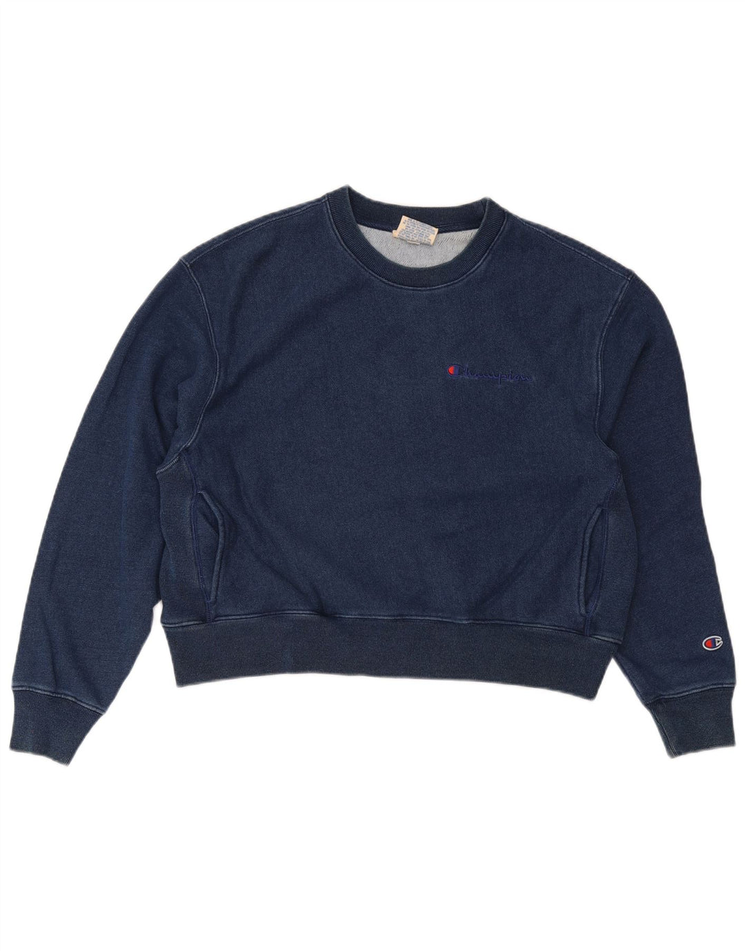 Champion Damen Crop Oversized Sweatshirt Pullover UK 14 Medium Marineblau