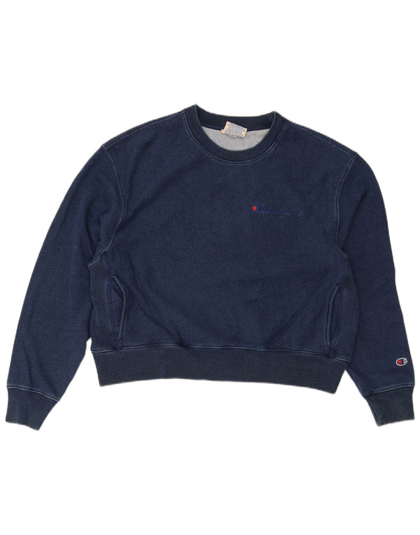 Champion Damen Crop Oversized Sweatshirt Pullover UK 14 Medium Marineblau