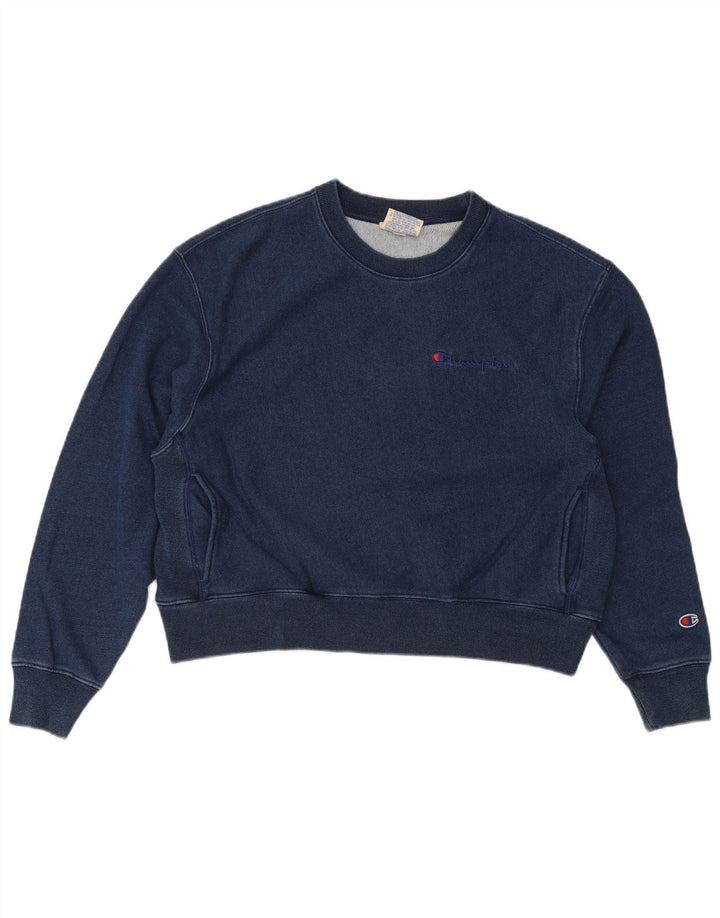 Champion Damen Crop Oversized Sweatshirt Pullover UK 14 Medium Marineblau