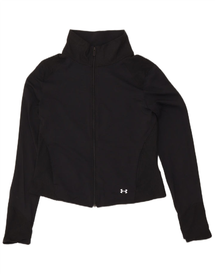 UNDER ARMOUR Damen Crop Trainingsanzug Top Jacke UK 14 Large Schwarz Nylon