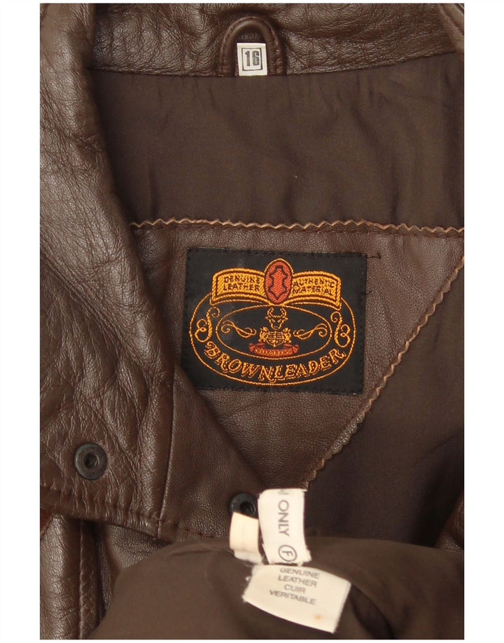 Vintage Damen Übergroßer Ledermantel UK 16 Großes braunes Leder