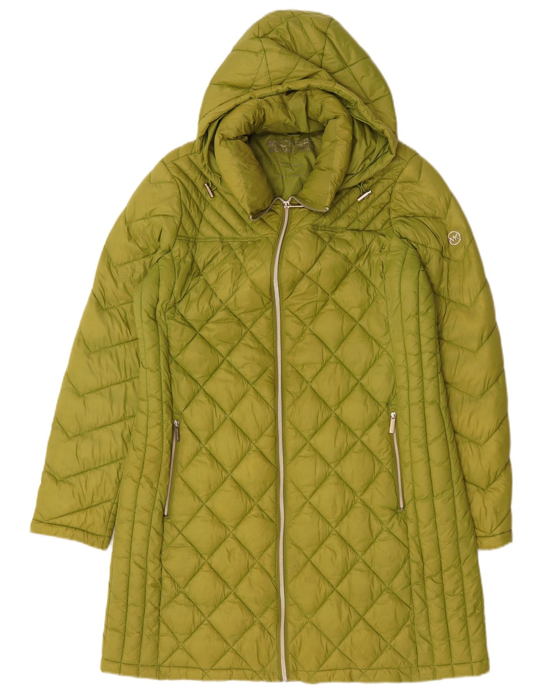 Michael Kors Wattierter Damenmantel mit Kapuze, UK 14, mittelgrünes Nylon