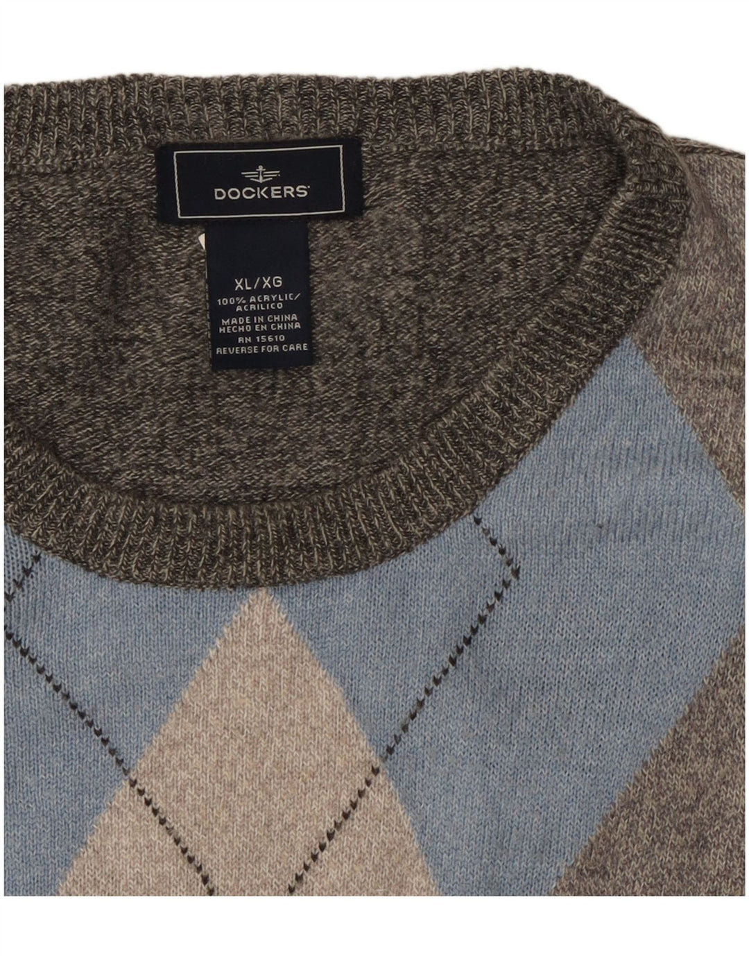 Dockers Herren-Pullover mit Rundhalsausschnitt, XL, grau, Argyle/Diamant-Acryl