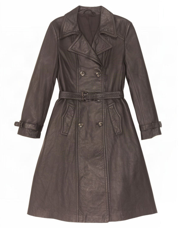 Vintage Damen Ledermantel UK 10 Small Schwarz
