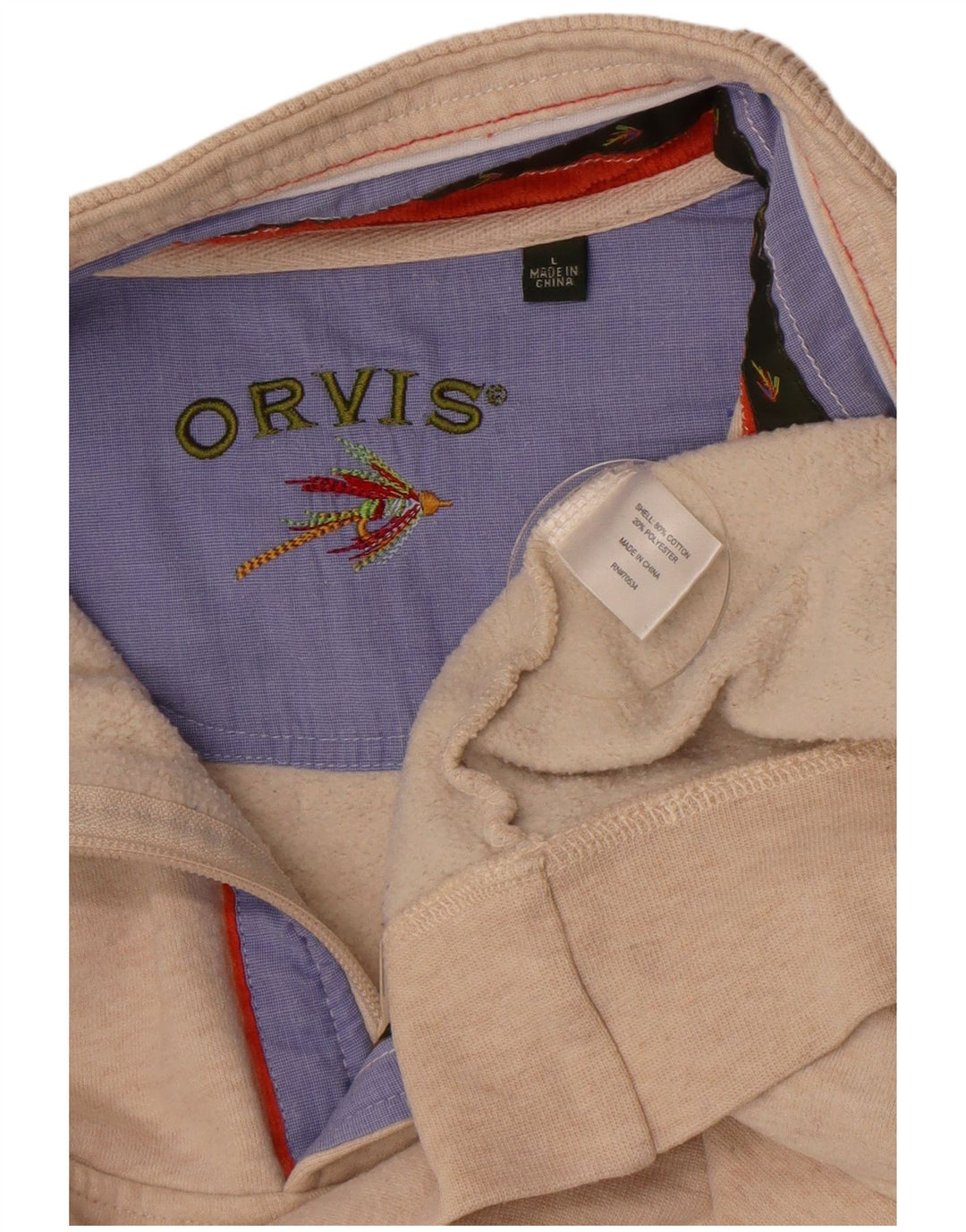 Orvis Herren-Sweatshirt mit Reißverschluss am Hals, groß, beige gesprenkelte Baumwolle