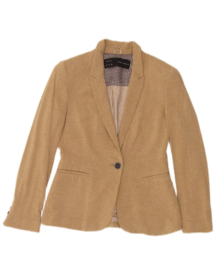 Zara Damen 1-Knopf-Blazerjacke UK 10 Small Beige Viskose
