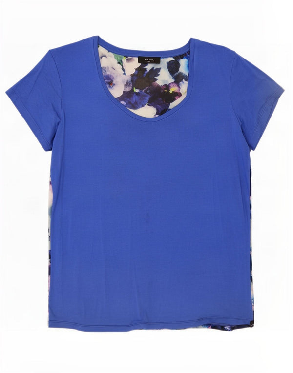 Paul Smith Damen T-Shirt Top UK 18 XL Blaues Blumenmuster aus Modal