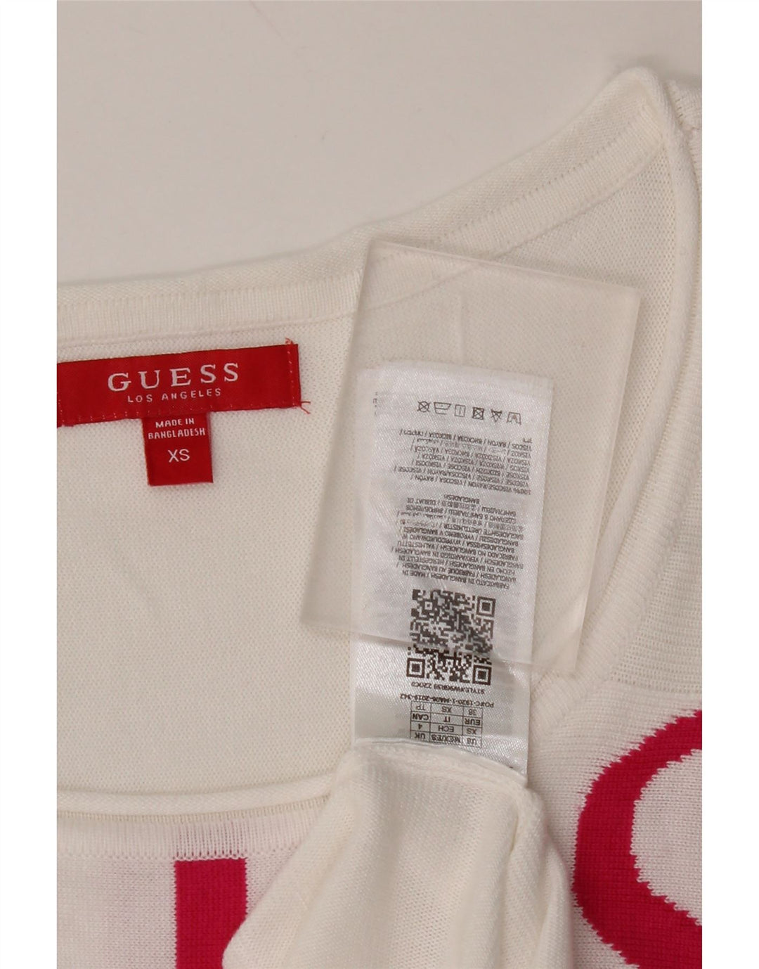 GUESS Damen-Pulloverkleid mit grafischem 3/4-Ärmeln, UK 6, XS, weiße Viskose