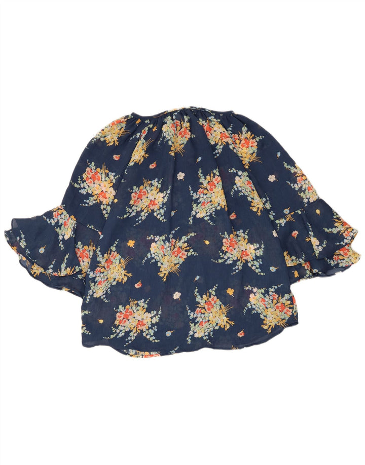 Chaps Damen-Blusenoberteil mit 3/4-Ärmeln, UK-Größe 12, mittelblaues Blumenmuster, Polyester