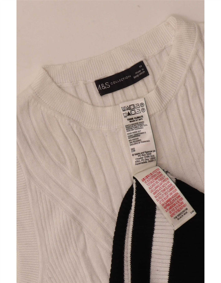 Marks & Spencer Damen Weste Top UK 12 Mittelweiß gestreifte Viskose