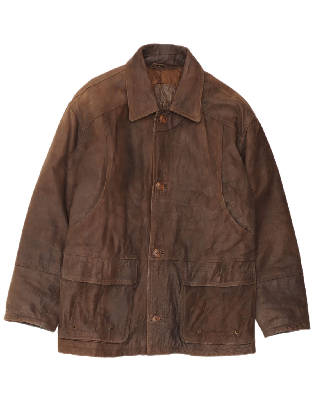 Vintage Herren Leder-Windbreaker-Mantel IT 48 Mittelbraunes Leder