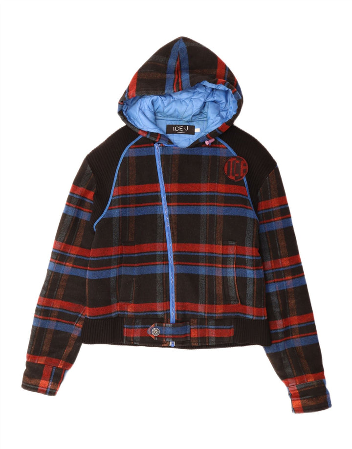 Iceberg Herren-Bomberjacke mit Kapuze, IT 52 XL, schwarz kariertes Polyester