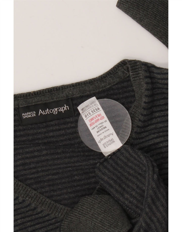 Marks & SPENCER Herren Autograph Pullover mit V-Ausschnitt, mittelgrau, Nadelstreifen
