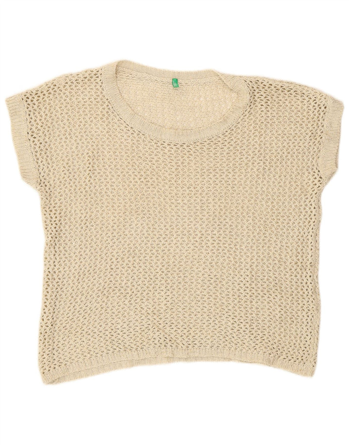 Benetton Damen Häkelweste Tanktop UK 14 Medium Beige