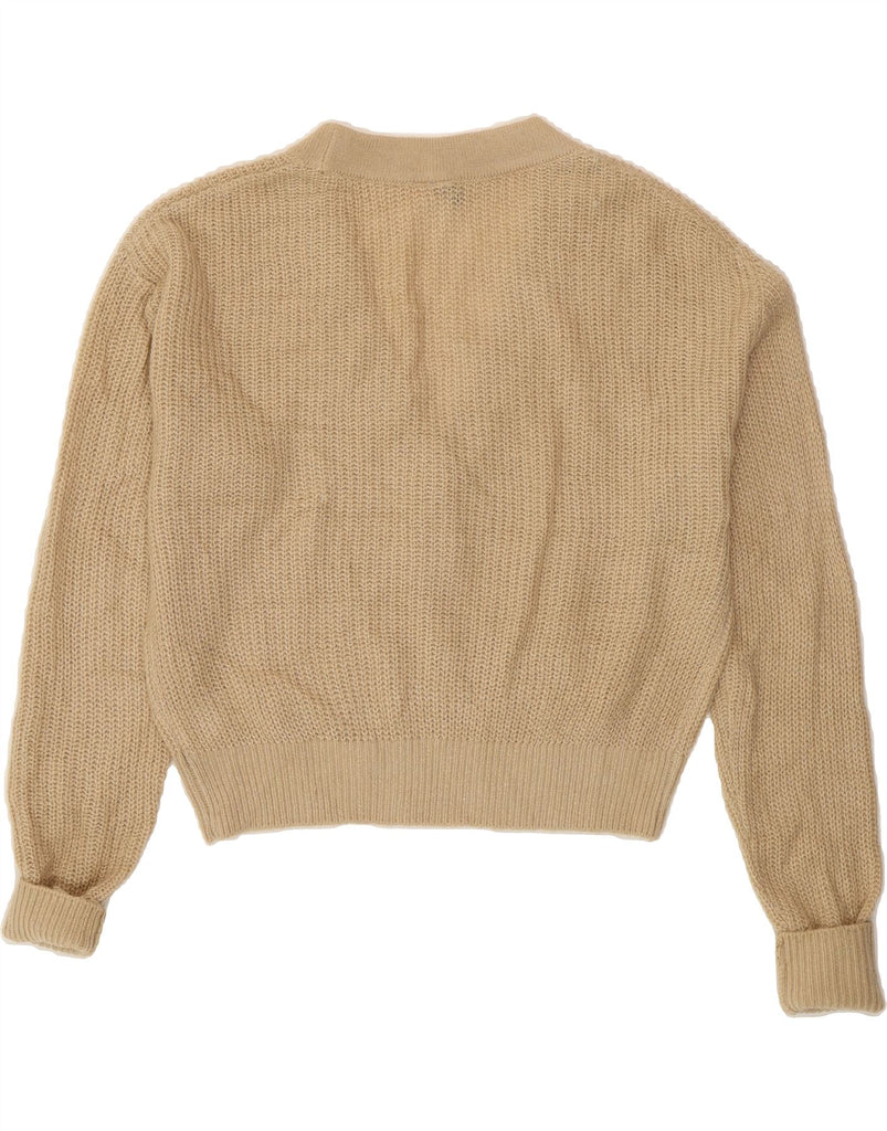 H&M Womens Oversized Crop V-Neck Jumper Sweater UK 10 Small Beige Acrylic Vintage H&M and Second-Hand H&M from Messina Hembry 