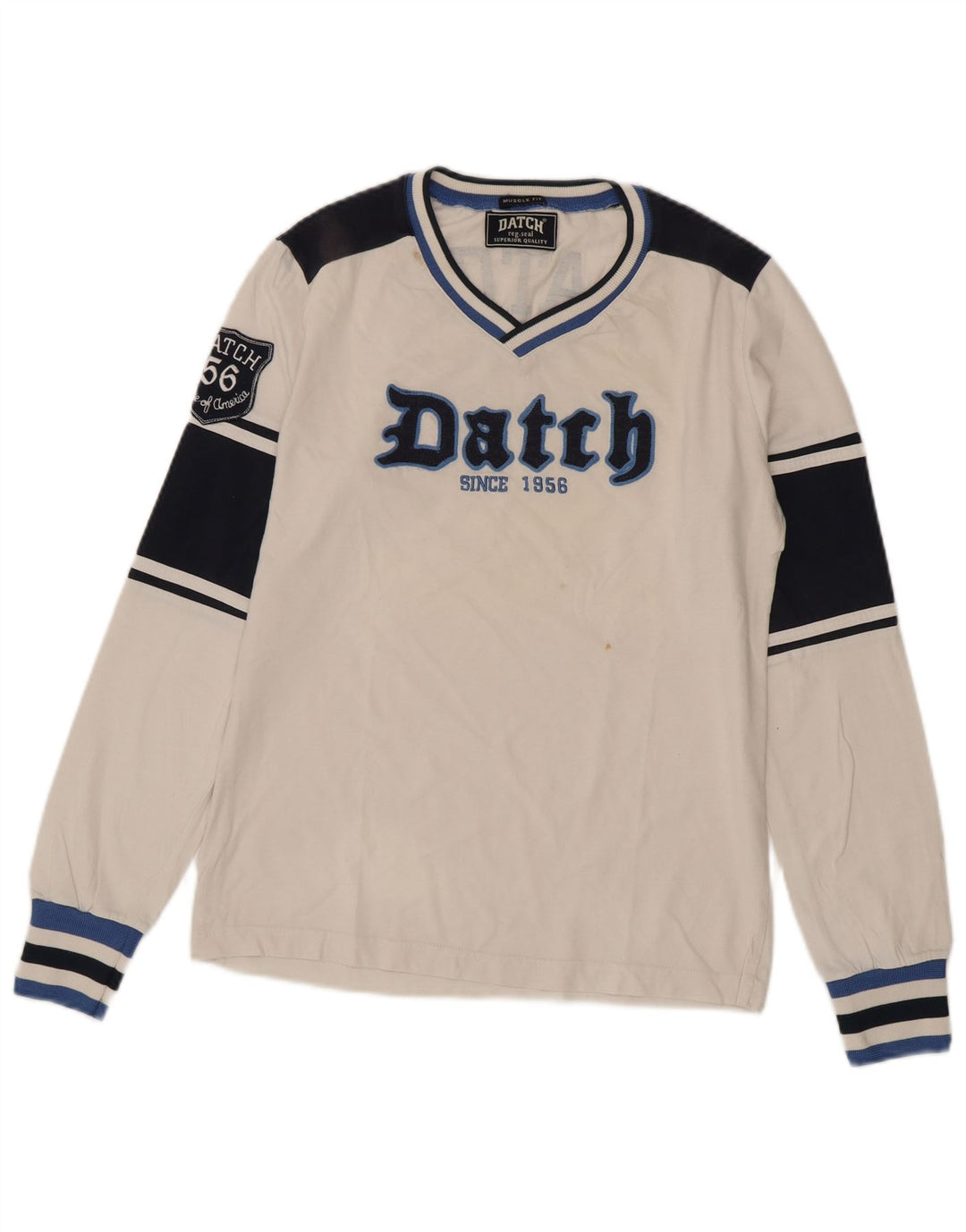 Datch Herren Muscle Graphic Top Langarm UK 12 Mittelweiß Farbblock