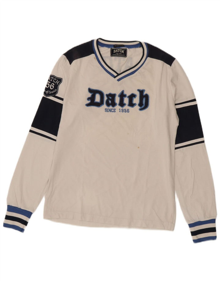 Datch Herren Muscle Graphic Top Langarm UK 12 Mittelweiß Farbblock