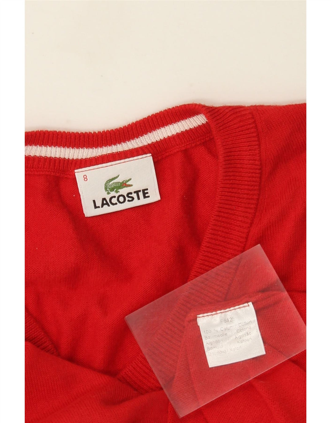 Lacoste Herren-Pullover mit V-Ausschnitt, Größe 8 3XL, rote Baumwolle