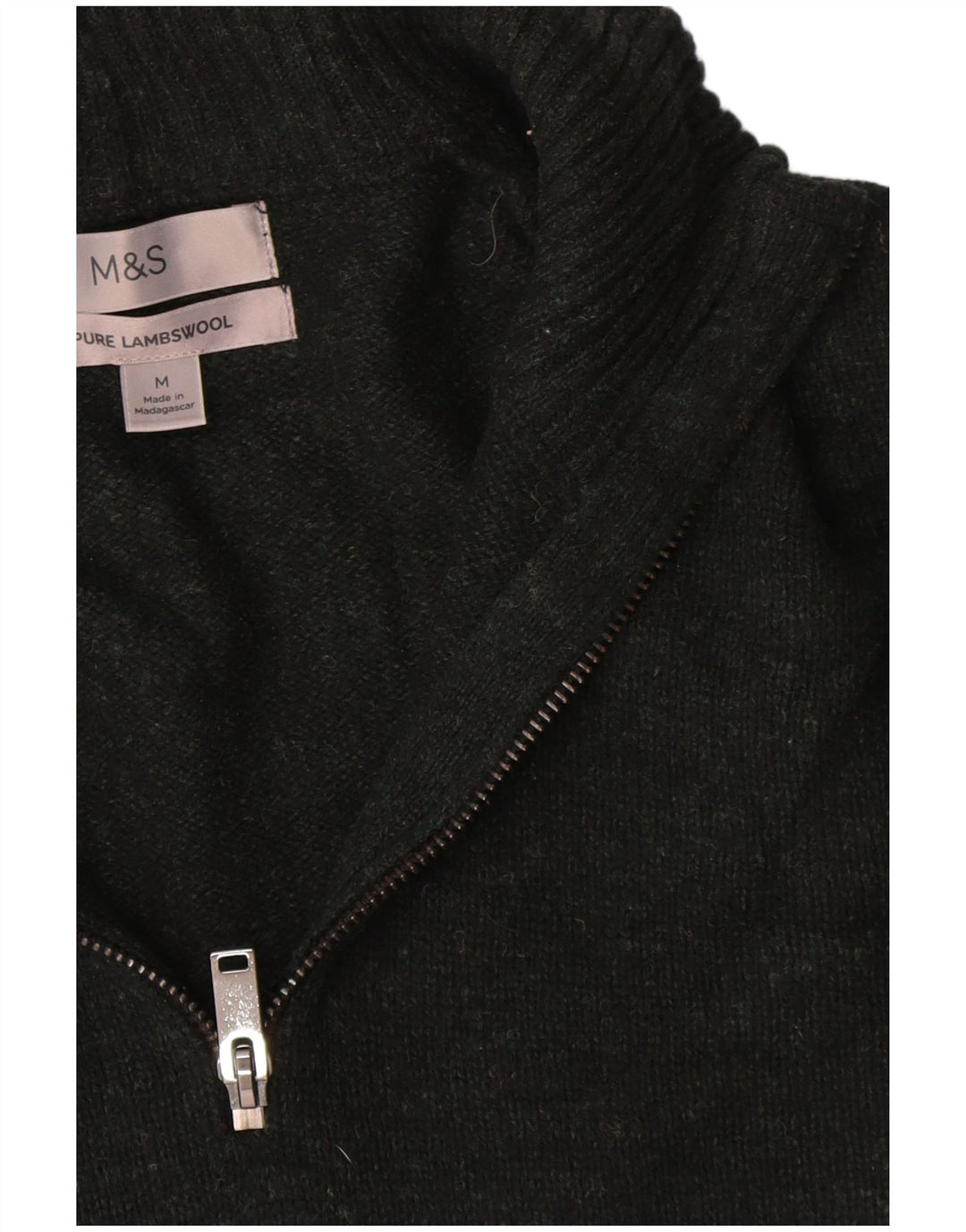 Marks & Spencer Mens Zip Neck Jumper Sweater Medium Green Lambswool