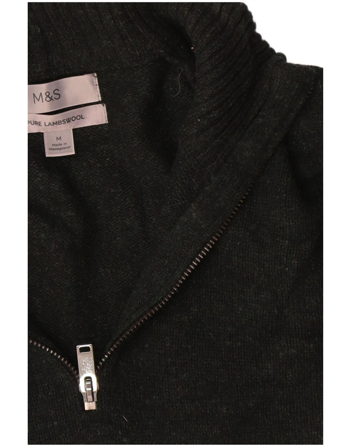 Marks & Spencer Mens Zip Neck Jumper Sweater Medium Green Lambswool