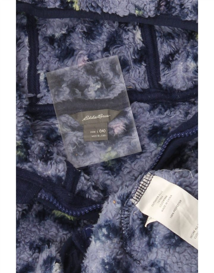 EDDIE BAUER Mädchen-Fleecejacke mit Kapuze, 13–14 Jahre, großes blaues Tiermuster