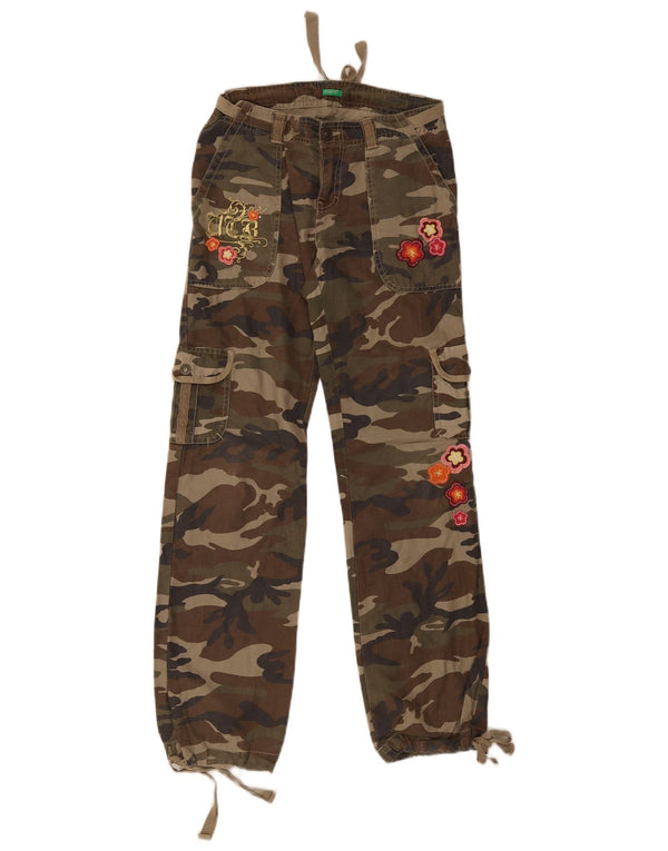 Benetton Girls Straight Cargo Trousers 13-14 Years W28 L30 Green Camouflage