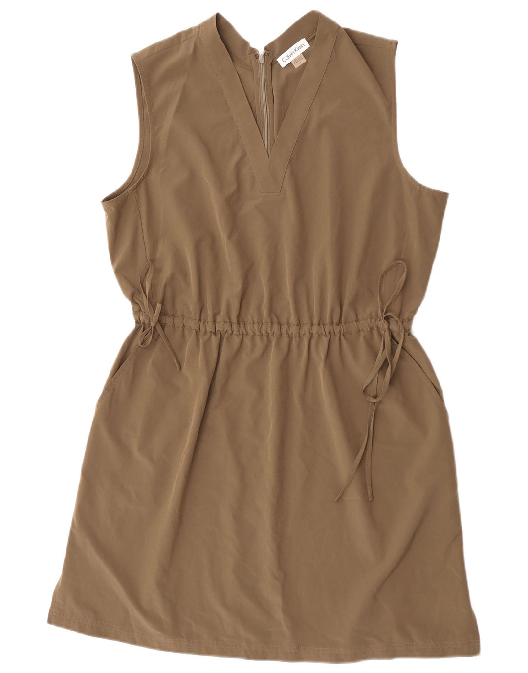 Calvin Klein Damen Ärmelloses Etuikleid US 14 XL Khaki Polyester