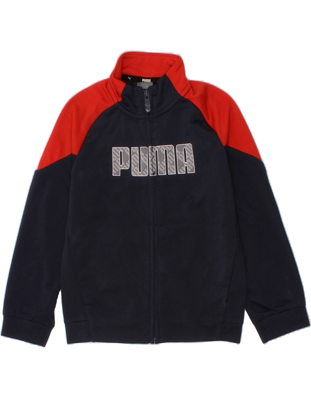 PUMA Boys Graphic Tracksuit Top Jacket 5-6 Years Navy Blue Colourblock Vintage Puma and Second-Hand Puma from Messina Hembry 