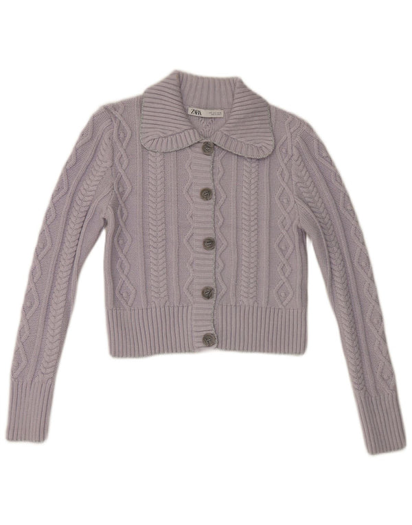 Zara Damen Crop Cardigan Pullover UK 10 Small Lila Acryl