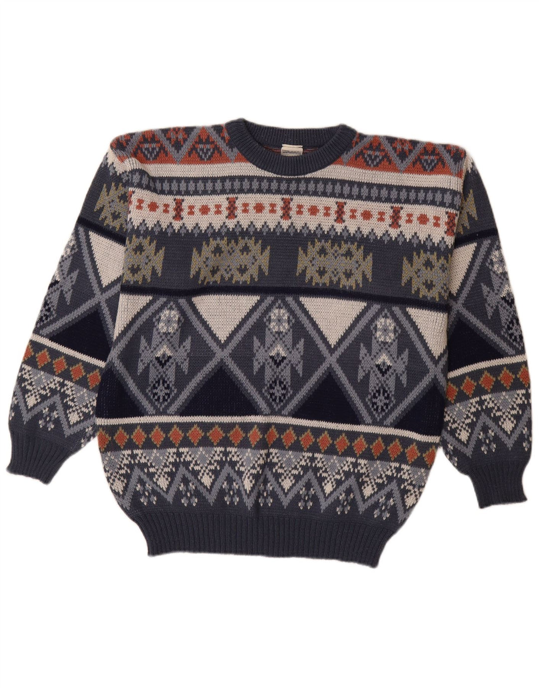 VINTAGE Herren-Pullover mit Rundhalsausschnitt, Größe 48/50, mittleres Marineblau, Fair Isle