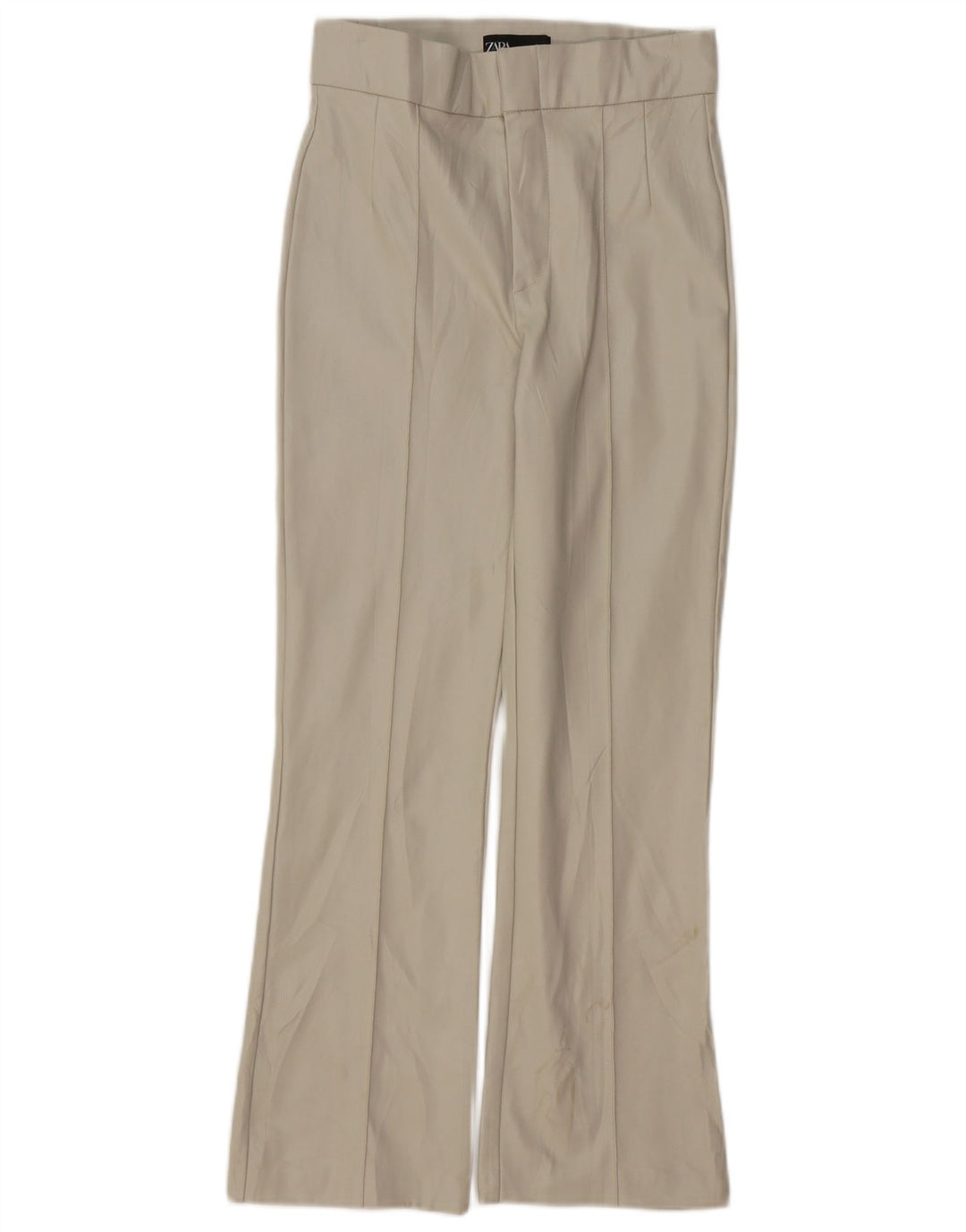 ZARA Damen Bootcut-Hose aus Kunstleder, Größe S, W26, L26, Beige, Polyamid